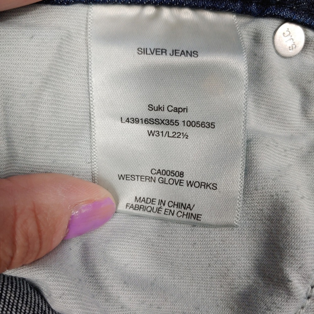 Silver Jeans Co. Suki Capri - Womens 34x25 Blue Distressed Mid Rise - VERY GOOD - Picture 10 of 15